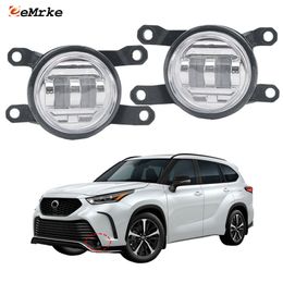 EEMRKE Led Fog Lights Assembly for Toyota Highlander XSE North America Crown Kluger 2021 2022 2023 Front Car Fog Lamp with Lens Driving DRL 30W 12V White or Yellow