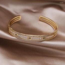 Bangle Korean Fashion Jewellery 14K Gold Plated Luxury Zircon Roman Numerals Open Bracelet Women's Wedding Party Accessories