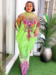 Casual Dresses Chiffon For Women 2024 Dubai African Abayas Kaftans Long Sleeve Party Gown Turkey Wedding Boubou Dashiki Print Clothing