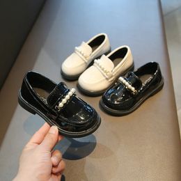 Kinder Frühling Herbst Britischen Stil Wohnungen Leder Schuhe Kinder 2024 Mode Mit Perlen Perlen Mädchen Party Prinzessin Schuhe 240304