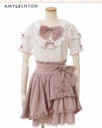 Skirts Summer Sweet Girl Skirt Cross Lace-up Bevelled Apron Bow High Waist Sexy Mini Japanese Style Rojita For Women
