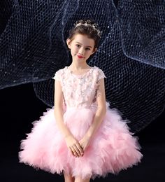 Sweet Pink Tulle Jewel Applique Knee Length Flower Girl Dress Girl's Pageant Dresses Party/Birthday Dresses Girl's Skirt Custom SZ 2-12 D318009