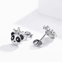 Stud Earrings 2024 Black Panda For Women Cute Girls Circle Silver Color Fashion Versatile Ear Jewelry Gifts