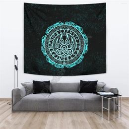 Tapestries Viking Style Tapestry Bear Cyan Tattoo 3D Printed Wall Rectangular Home Decor Hanging Decoration