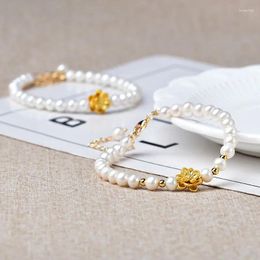 Charm Bracelets Imitation Golden Lotus Pearl Bracelet Natural Good String Female National Tide Jewellery
