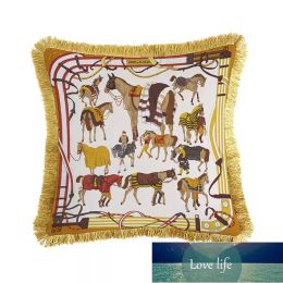 Luxury European style double sided printing tassel horse pillow covers soft home office sofa decoration square waist pillow cases