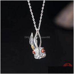 Charm Pendants Endn 100% Sterling Sier Punk Rock Long Ears Red Eyes Rabbit Pendant For Necklace Men Women Fashion Accessories Jewellery Dho9U