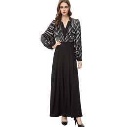 Women's Runway Jumpsuits& Rompers V Neck Long Sleeves Polka Dots Printed Wide Leg Elegant Fashion Pants