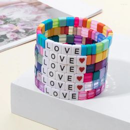 Strand Fashion 2X8MM Acrylic Beads Bracelets For Women Handmade Elastic Colourful Beaded Love Charm Couple Bangle