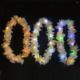 Party Decoration 10pcs White Hawaiian Leis Tropical Glow Light Up Flower Necklace Headband With LED Lights Masquerade Beach Wedding