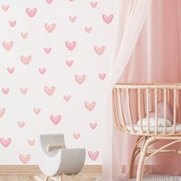 1 Sheets Pink Heart Wall Stickers Big Small Hearts Art Decals for Children Baby Girls Room Nursery Wallpapers Decor 240306