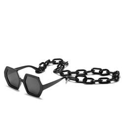 womens new designer hexagon shades exaggerated style chain sunglasses square frame sunglass with chain UV 400 sun glasses1508685