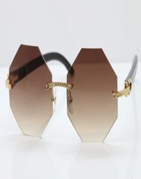 high quality Rimless Black Buffalo Horn SunGlasses 4189706 Set a small diamond Sunglasses polygon glasses Frame Size5418140mm H4477060