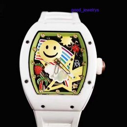 Functional Watch RM Watch Gentlemen Watch Mechanical Watches for Men Classic Barrel Tonneau Male Clock RM 88 Smiley Rubber Strap Ceramic Fashion Chronograph 43MM