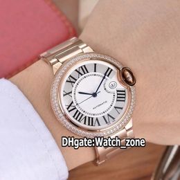 Fashion New 36mm Date WJBB0005 White Dial Seagull Automatic Womens Watch Diamond Bezel Rose Gold Bracelet Ladies Watches Watch Zon262M