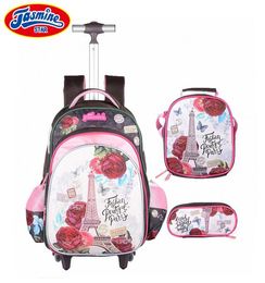 Jasminestar 3pcs Trolley School Bags Girl Laptop Backpacks Kids Satchel Luggage Large Capacity Wheeled School Bags For Girls J19057954578