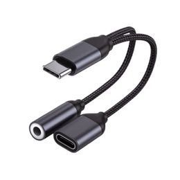 OEM 2 in 1 Charger And Audio Type C Cables Earphone Headphones Jack Adapter Connector Cable 3.5mm Aux Headphone For Android Phones