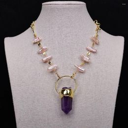 Pendant Necklaces GG Jewellery 18'' Natural Faceted Amethyst Druzy Point Pink Biwa Pearl Necklace Gold Plated Chain Gifts