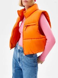 Women's Vests Cropped Puffer Vest Streetwear Sleeveless Zipper Down Jacket Solid Colour Lightweight Warm Outwear For Winter