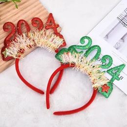 Hair Accessories Letter 2024 Happy Year Headband Shiny Plastic Christmas Headpiece Party Decoration Sequin Headdress Children/Kids