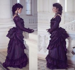 Long Sleeves Victorian Gothic Prom Dresses Pick Ups Taffeta Floor Length Bride Party Robe De Marrige Formal Evening Women Gowns7732733