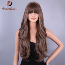 Synthetic Wigs Aideshair Brown for Black Women Long Wavy Ombre Blond Wigs With Bangs Synthetic Wig Hair Repalcement Wigs 240328 240327