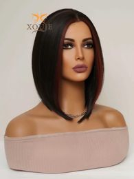 Synthetic Wigs Gorgeous Red Highlight Short Bob Wigs Black Women Synthetic Heat Resistant Wigs Sexy Short Hair Party Prom Use Girls Beautiful 240329