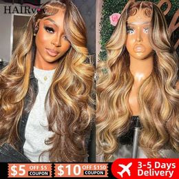 Synthetic Wigs 13x6 Highlight Lace Frontal Wig Human Hair Body Wave Ombre Coloured Honey Blonde Lace Front Human Hair Wigs For Women Pre Plucked 240328 240327