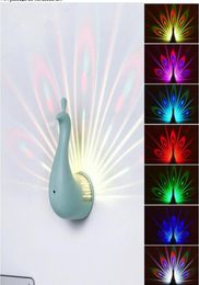 Wall Lamps Peacock Shape LED Projector Lamp Remote Control Night Sconce Lamp Colourful night light corridors home decoration4371385