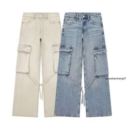 Wind Damen-Jeans im Arbeitsstil mit mittelhohem Bund, Frühling, neue Hose mit geradem Bein, lang