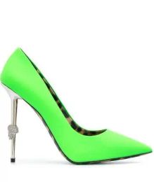 Boots Green Red Patent Leather Sliver Metal Skull Heels Pumps Sexy Women Yellow Pointed Toe Shallow Slip on Party Dress Shoes Size 43