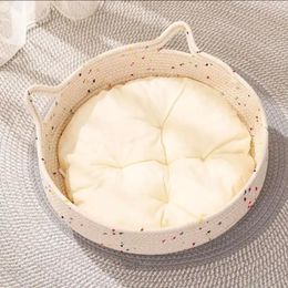 40CM Cat Bed Cotton Rope Weaving Pet Nest Claw Grinding Board Comfortable Puppy House Large Dog Supplies 240304