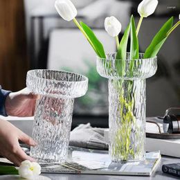 Vases Wide Mouth Glass Flower Vase Glacier Pattern Jug Home Glassware Decor Cafe Restaurant Ornament Dining Table Art And Craft