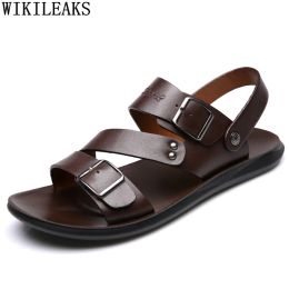 Sandals Beach Shoes Mens Sandals Genuine Leather Man Sandals 2024 Summer Double Monk Strap Shoes Men Sandals Designer Shoes Zapatillas