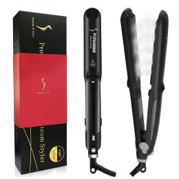 Irons Steam Straighteners for Hair Professional Salon Ceramic Tourmaline Vapour Steam Flat Iron 2 in 1 Straightening and Curling Iron