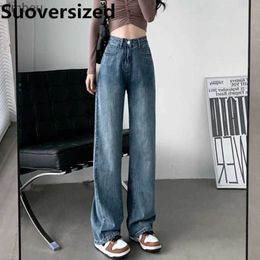 Женские джинсы большого размера, широкие джинсы 5xl для женщин, весенне-осенние мешковатые повседневные брюки с высокой талией Vaqueros, корейские модные свободные прямые брюкиC24318