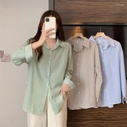 Women's Blouses Blouse Women Korean Fashion Stripe Long Sleeve Shirts Spring Designer Chic Streetwear