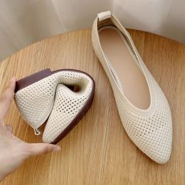 Flats Hot Sale 2022 Women Mesh Breathable Pointed Toe Ladies Comfort Ballet Flats Slip on Shallow Loafers Office Flat Boat Shoes