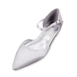 Boots Comfort Satin Women Wedding Flats for Bride Pointed Toe Ankle Strap Party Dress Flat Shoes Women