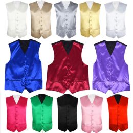 Vests Champagne Royal Blue Male Satin Waistcoat Wedding Groom Suit Vest Men Purple Pink Burgundy Red Green Gold White