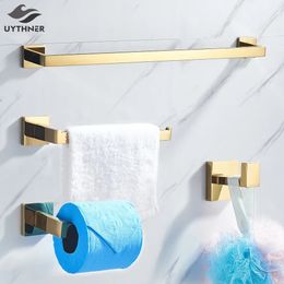 Bathroom Hardware Gold Polish Bathrobe Hook Towel Rail Bar Rack Bar Shelf Tissue Paper Holder Bathroom Accessories 240312