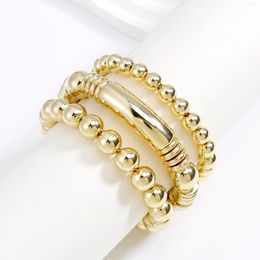 Strand 3pcs/set Gold Color Beads Elastic Bracelets For Women Punk Chunky Tube Big Ball Beaded Bracelet Bangle Friendship Jewelry Gift