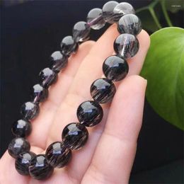 Link Bracelets 12MM Natural Black Hair Quartz Bracelet Crystal Healing Energy Bangles Yoga Meditation Jewellery Gifts 1PCS