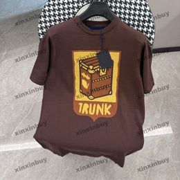 xinxinbuy Men designer Tee t shirt 2024 Italy Deep brown box Lovers Knitted short sleeve cotton women Grey black white red XS-2XL