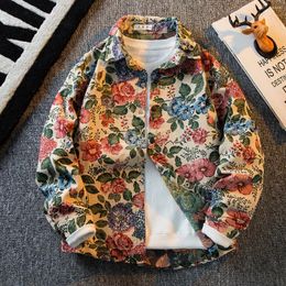 Men's Casual Shirts Fashion Vintage Printed Floral Long Sleeve Shirt Handsome Loose High Street Jacket Men Tops Male Clothes