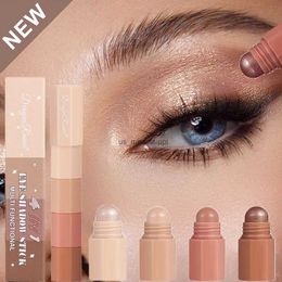 Eye Shadow Coral Brown Mini Eye Shadow Stick 4 IN 1 Combo Pearlescent Metallic High Gloss Multi-purpose Highlighter Eyeshadow Crayon PenL2403