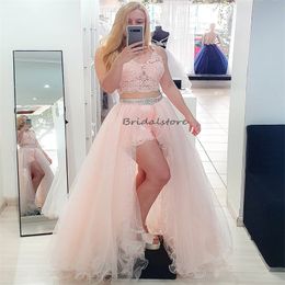 2 Pieces Pink Pant Prom Dresses 2024 Luxury V Neck Exquisite Jumpsuit Appliques Lace Evening Dress Beaded Formal Birthday Dress Ruffles Pageant Special Occasion