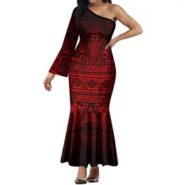 Party Dresses Women's Fishtail Dress Fashion Single Shoulder Long Sleeve Design Polynesian Art Pattern Custom Summer Quality Fabric