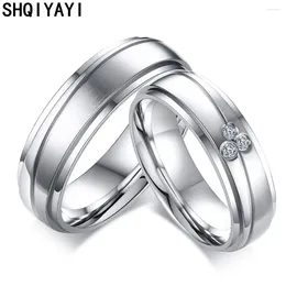 With Side Stones SHQIYAYI Fashion Engagement Rings For Women Men Jewelry Lover's Stainless Steel Wedding Bands Cubic Zirconia Accessories