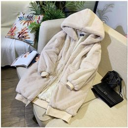 Women's Fur 2024 Casual Hoodies Furry Thick Warm Long Jacket Faux Loose Winter Coat Women D016